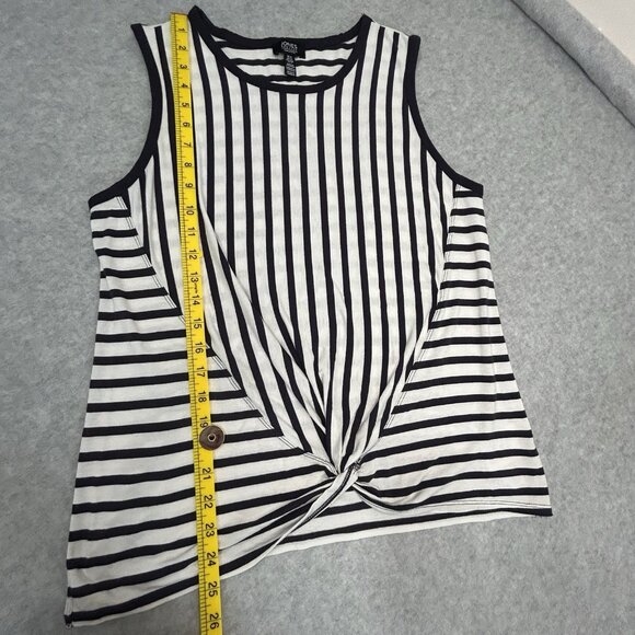 JONES NEW YORK SIGNATURE Navy White Stripe Sleeveless Knit Top Sz M Twist Hem - Picture 5 of 8
